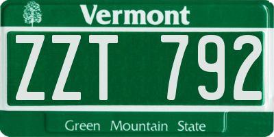 VT license plate ZZT792