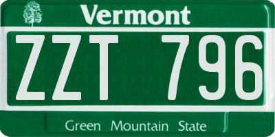 VT license plate ZZT796