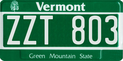 VT license plate ZZT803