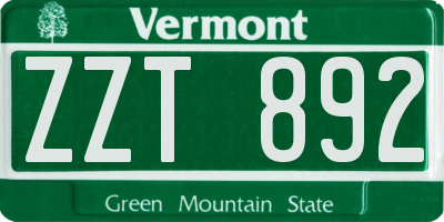 VT license plate ZZT892