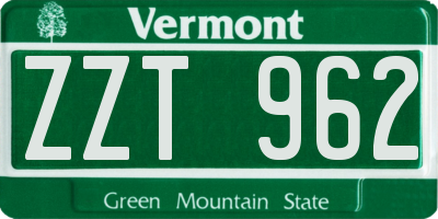 VT license plate ZZT962