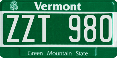 VT license plate ZZT980