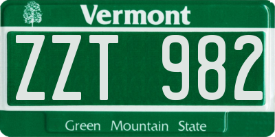 VT license plate ZZT982