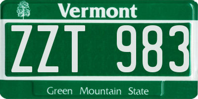 VT license plate ZZT983