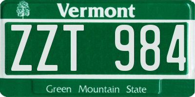 VT license plate ZZT984