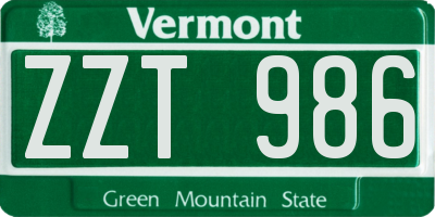 VT license plate ZZT986