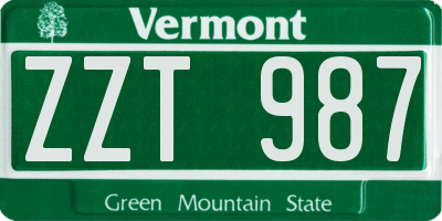 VT license plate ZZT987