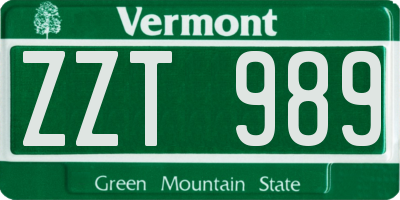 VT license plate ZZT989