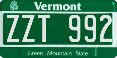 VT license plate ZZT992