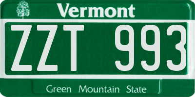 VT license plate ZZT993