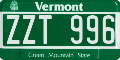 VT license plate ZZT996
