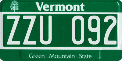 VT license plate ZZU092