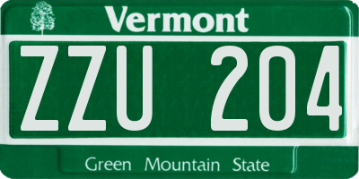 VT license plate ZZU204