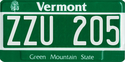 VT license plate ZZU205