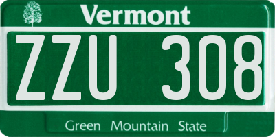 VT license plate ZZU308