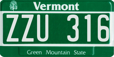 VT license plate ZZU316