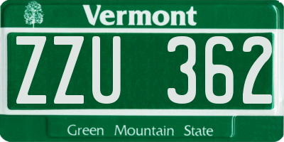 VT license plate ZZU362