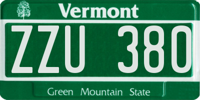 VT license plate ZZU380