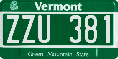 VT license plate ZZU381
