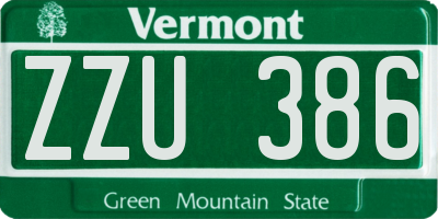 VT license plate ZZU386