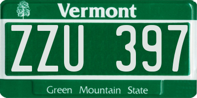 VT license plate ZZU397