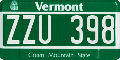 VT license plate ZZU398