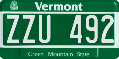 VT license plate ZZU492