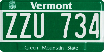 VT license plate ZZU734
