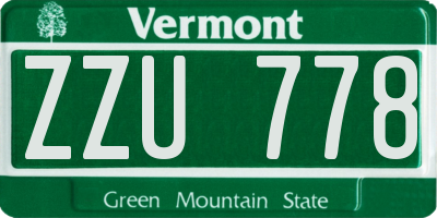 VT license plate ZZU778