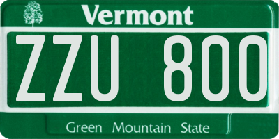 VT license plate ZZU800