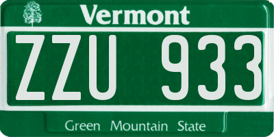 VT license plate ZZU933