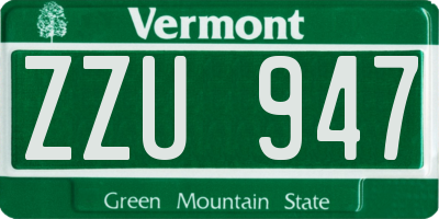 VT license plate ZZU947