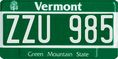 VT license plate ZZU985