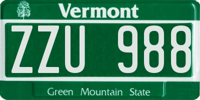 VT license plate ZZU988