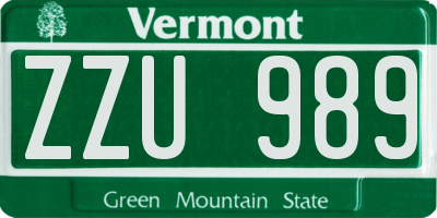VT license plate ZZU989
