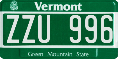 VT license plate ZZU996