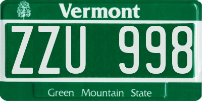VT license plate ZZU998