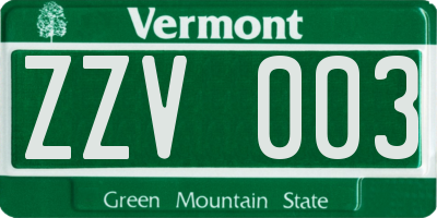 VT license plate ZZV003