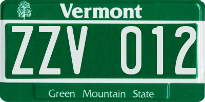 VT license plate ZZV012