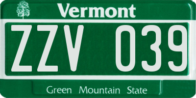 VT license plate ZZV039