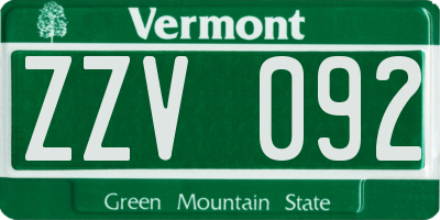 VT license plate ZZV092