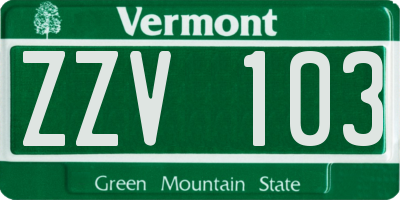 VT license plate ZZV103
