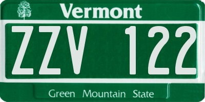 VT license plate ZZV122