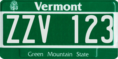 VT license plate ZZV123