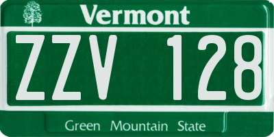 VT license plate ZZV128