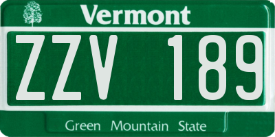 VT license plate ZZV189