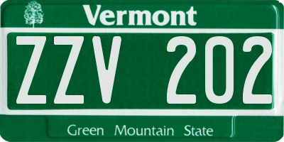 VT license plate ZZV202