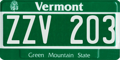 VT license plate ZZV203