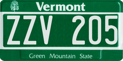 VT license plate ZZV205