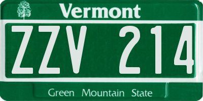 VT license plate ZZV214